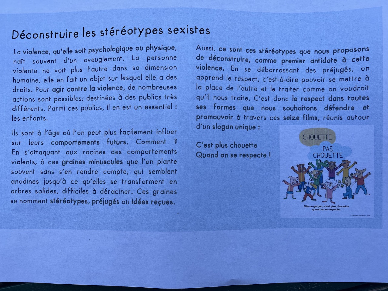 DÉCONSTRUIRE LES STÉRÉOTYPES … ÇA COMMENCE À LA MAISON, A L’ÉCOLE !