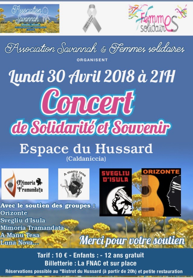 CONCERT DE SOLIDARITE ET DU SOUVENIR  : LUNDI 30 AVRIL 2018…