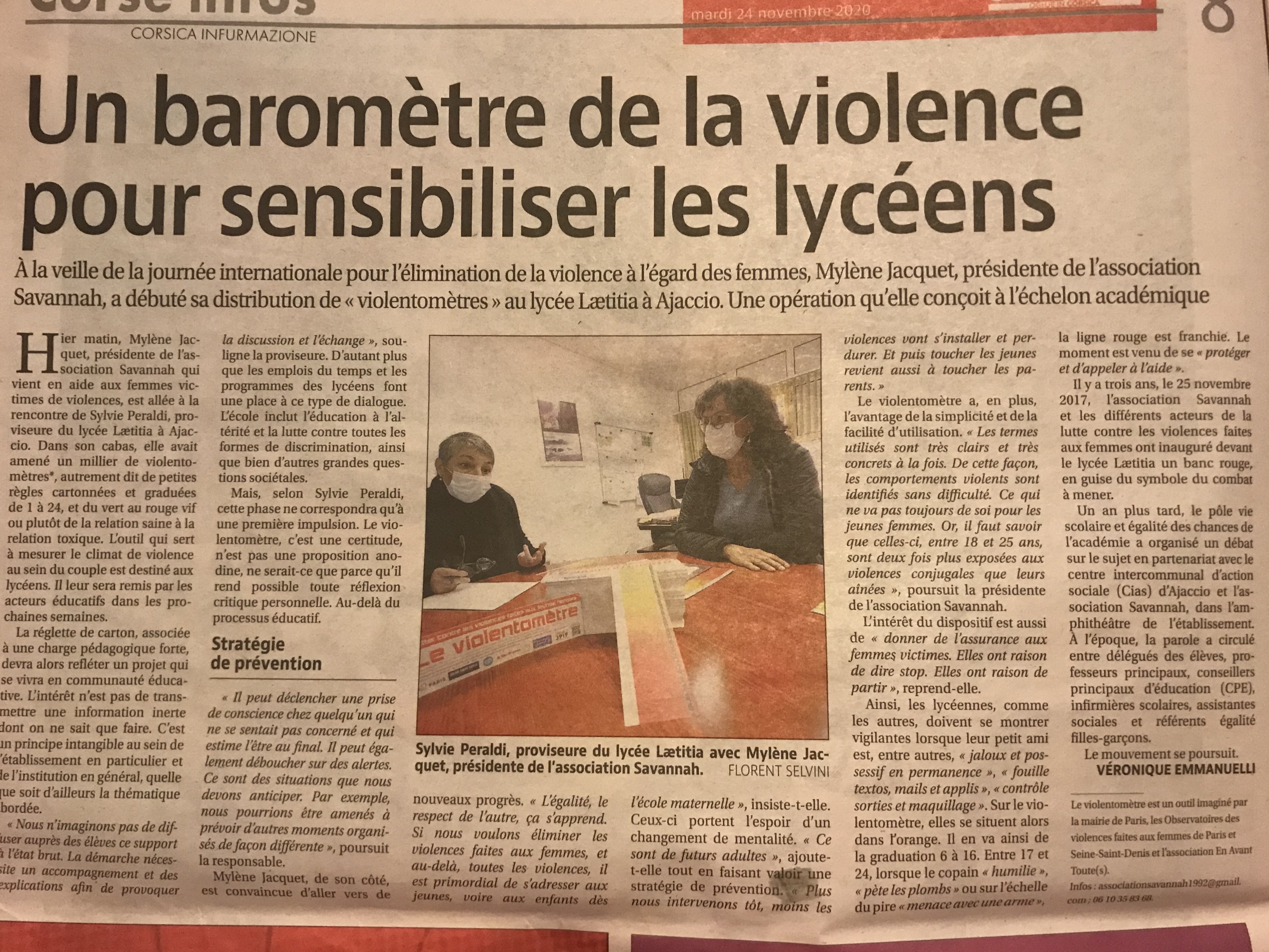 VIOLENTOMETRE : campagne de distribution dans les lycées de Corse …