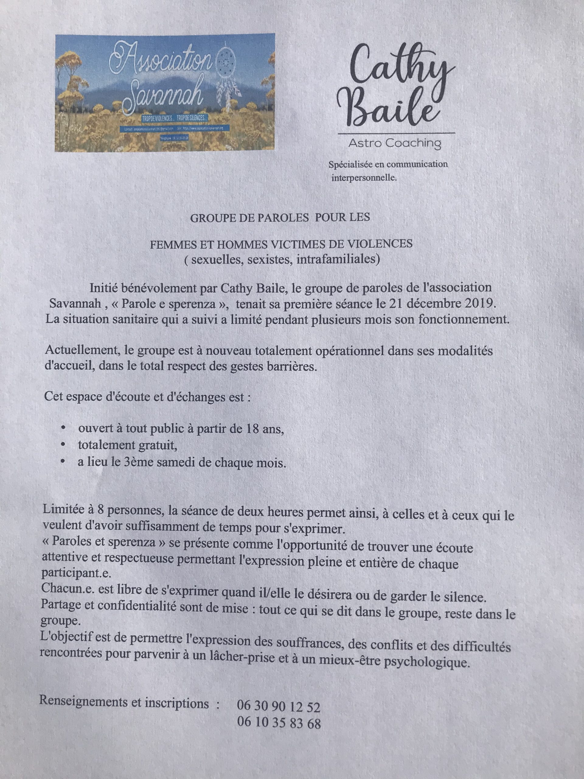 « Paroles e sperenza », groupe de paroles de l’association :