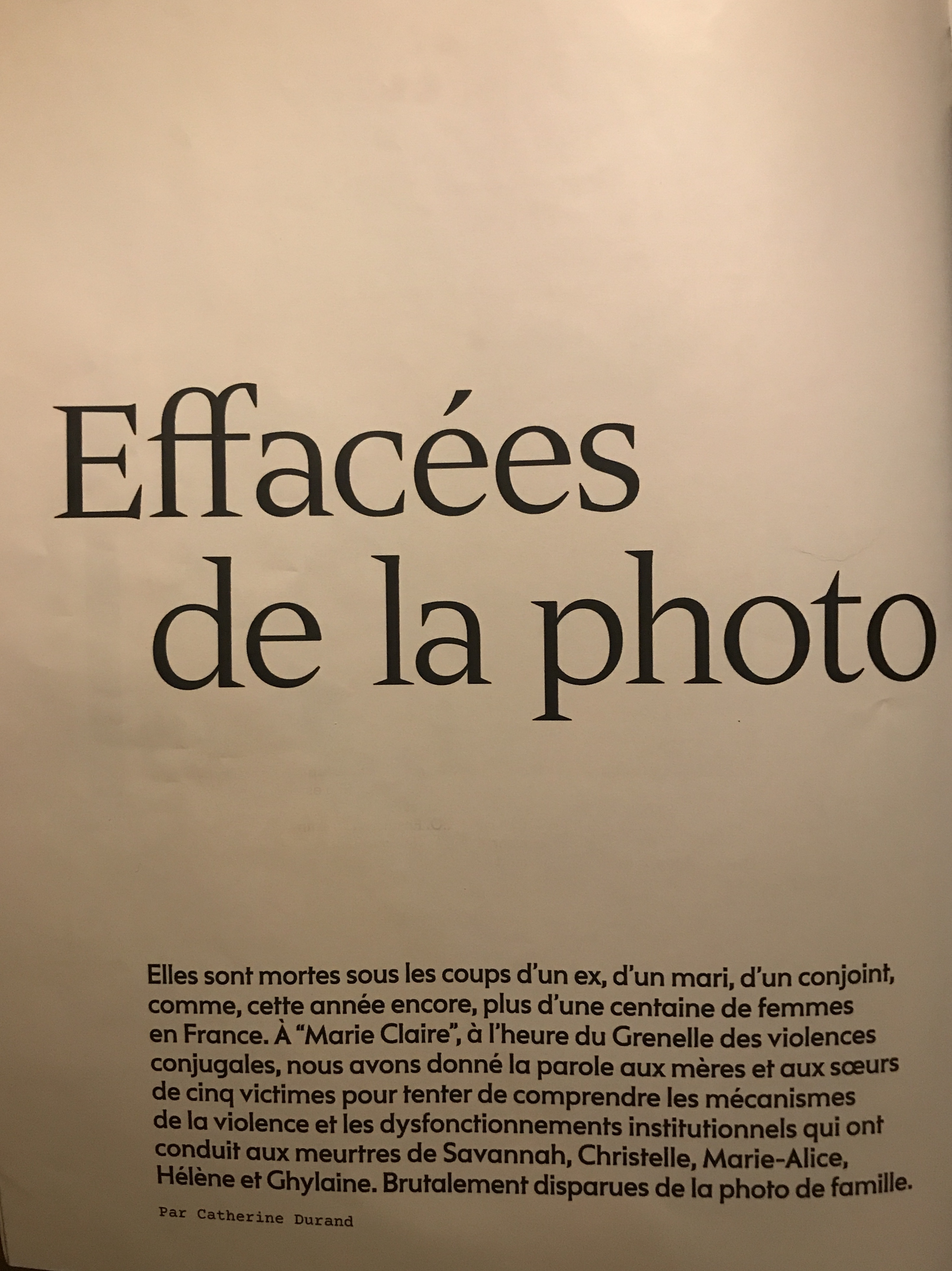 Magazine « Marie-Claire » de décembre, témoignages de proches de victimes